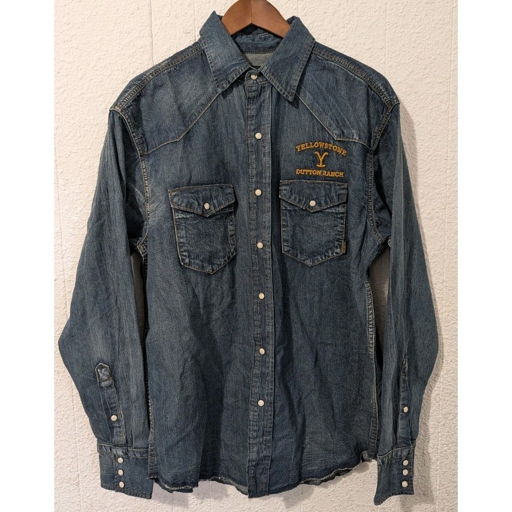 Yellowstone Dark Denim‎ Pearl Snap Embroidered Western Shirt: Men's L Women's XL